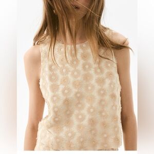 H&M NWT Cream Floral Appliqué Blouse